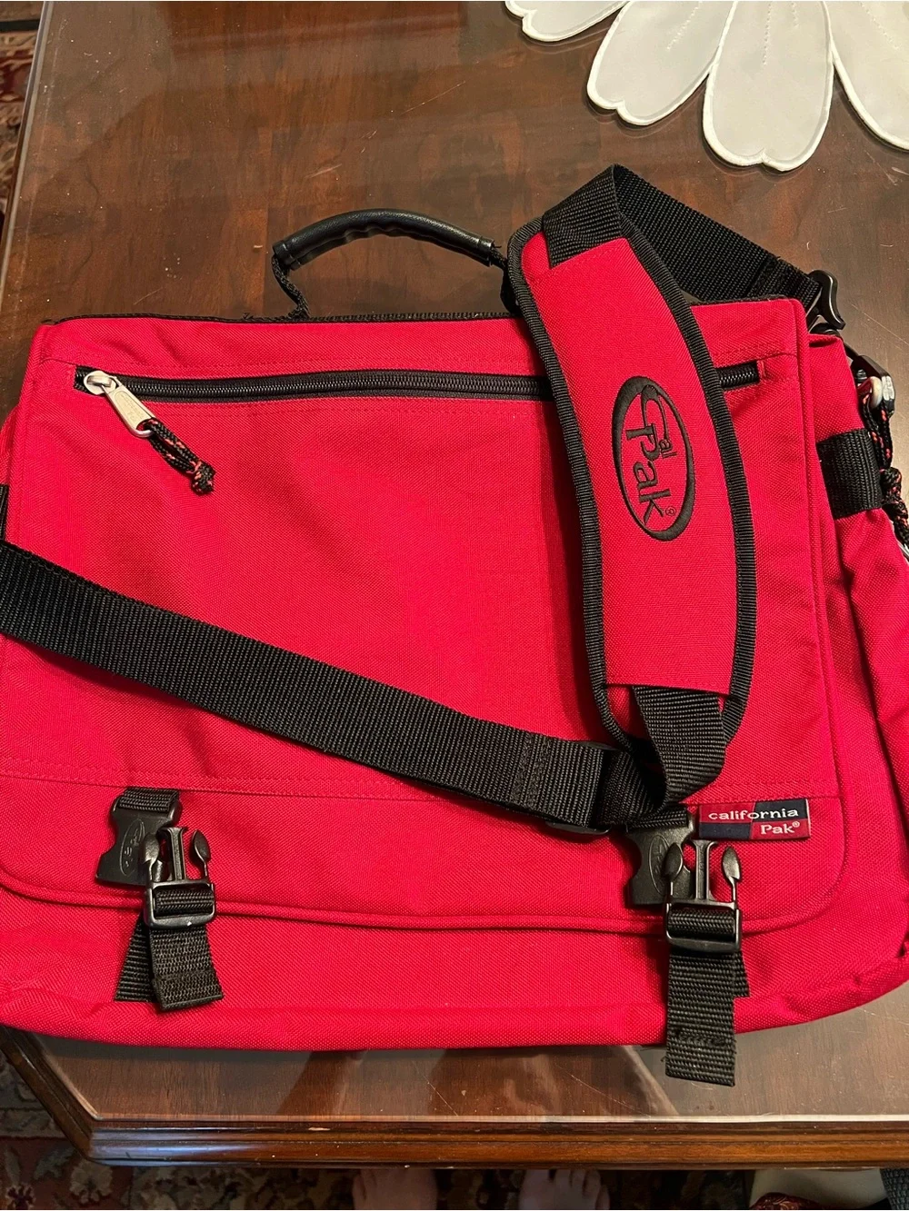 Calpak Red Messenger Bag with Padded Shoulder Strap